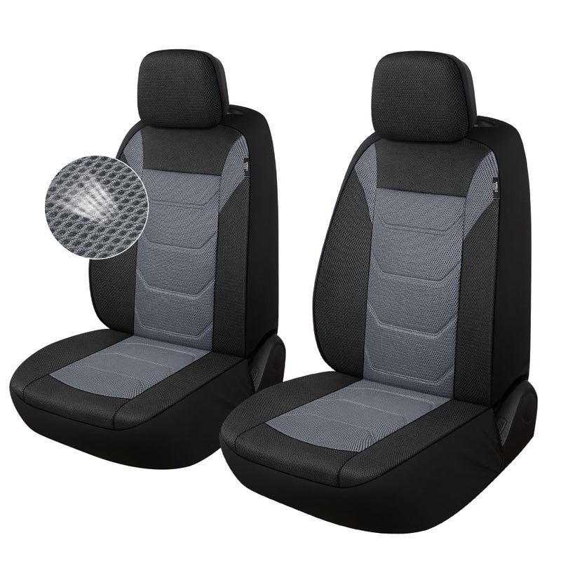 Pariiaotin 3D Air Mesh Car Seat Covers Front Sets Washable and Breathable Premium Cloth Automotive Vehicle Seat Covers for Cars Interior  Universal Fit for Most Cars  Sedan  Truck  SUV(Black/Gray) - Image 1